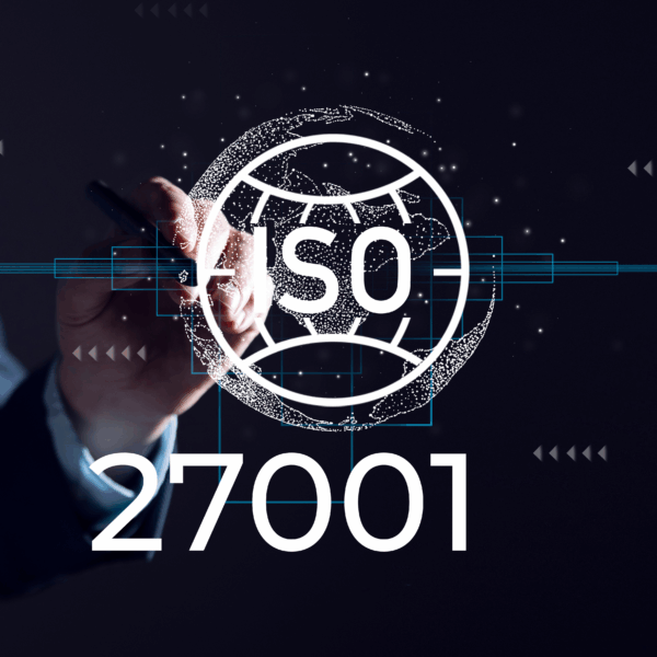 A consultant pointing to a digital display about working with an expert ISO 27001 consultant.